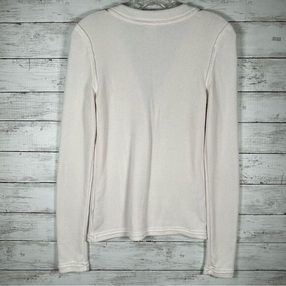 We The Free Cardigan V-Neck Long Sleeve Ribbed Button Front Ivory Medium - Picture 2 of 6